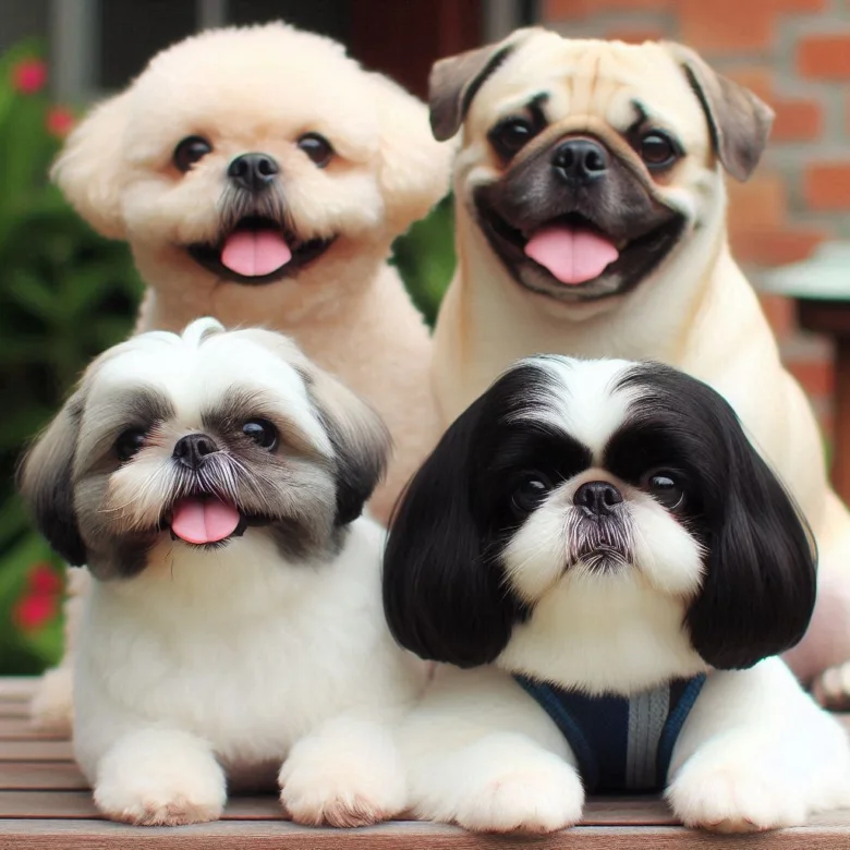 Four small dogs posing together