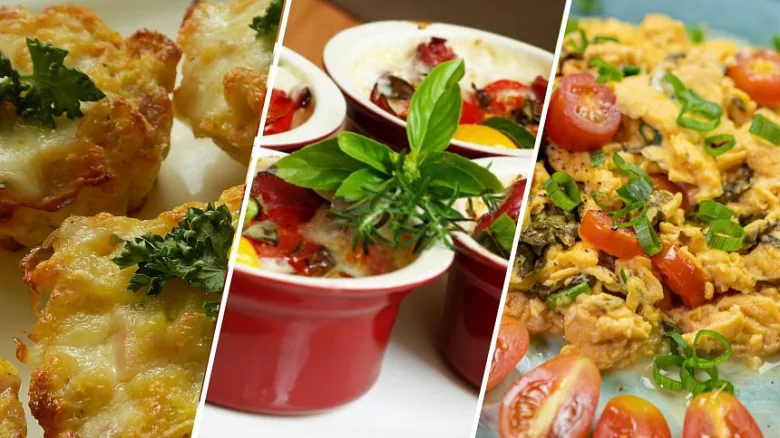 Rychlá večeře z vajec – pečené vaječné muffiny, vaječná omletka s rajčaty a zeleninou