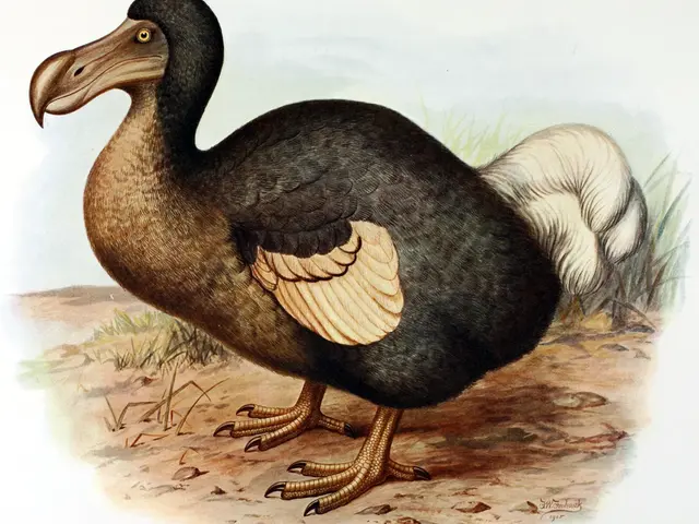 Ilustrace vyhynulého ptáka dohoda na zemi.