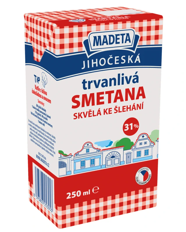 Krémová krabice pro šlehání šlehačky značky Madeta