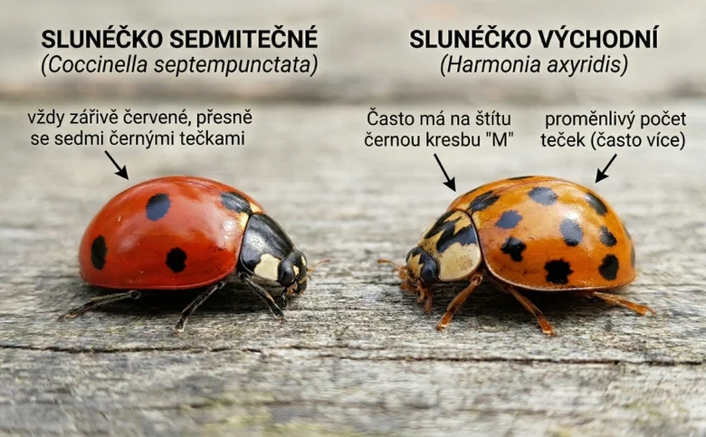 Porovnání dvou druhů sluníček: sedmibodého a východního