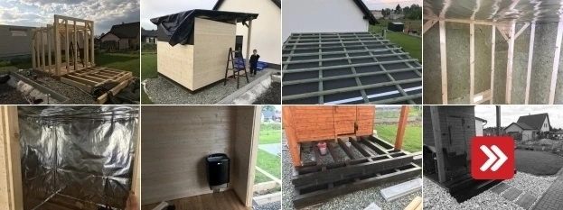 Kroky stavby sauny: od rámu po finální vnitřní úpravu.
