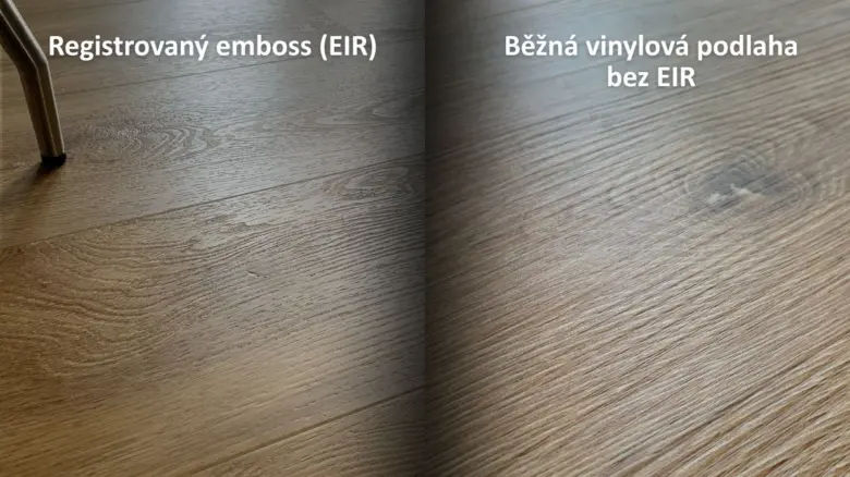 Porovnání vinylové podlahy s registrovaným embossem a bez něj