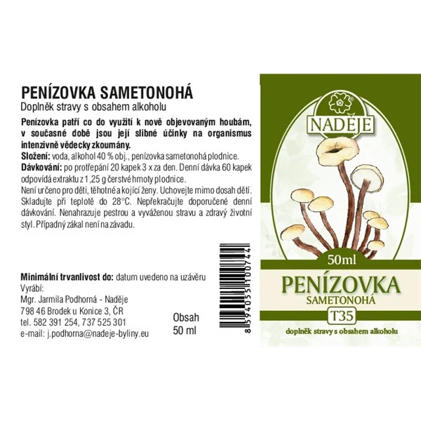 Etiketa doplnku stravy s penízkou sametovou