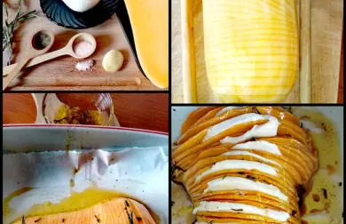 Příprava křupavé cukety z trouby – ingredience, nakrájená cuketa, předpečení a hotový pokrm s sýrem