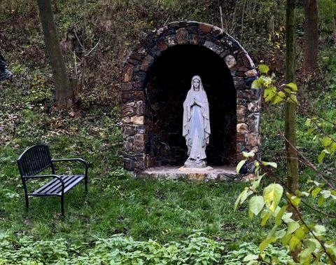 Statue of mary in grotto