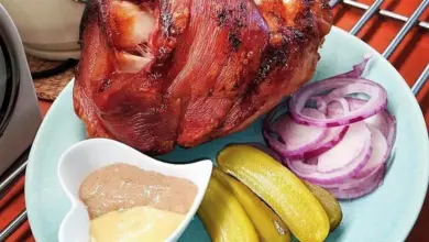 Roasted pork knuckle with sides