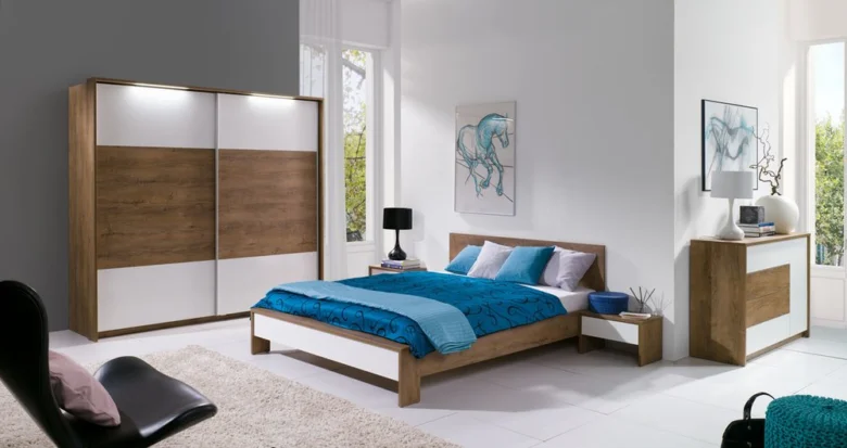 Bedroom interior with turquoise accents