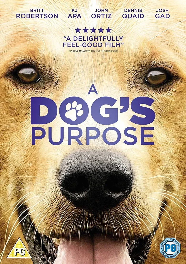 Plakát filmu A Dog's Purpose s tváří zlatého retrívera