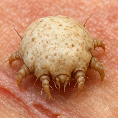 Scabies mite on skin